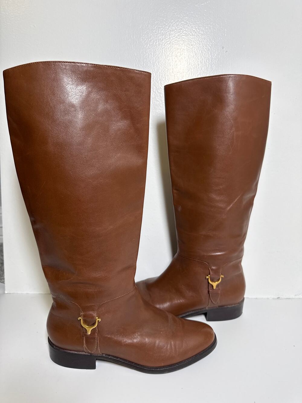 Etienne Aigner Derby Vintage Brown Leather Riding Boots Horsebit Knee High Sz 7